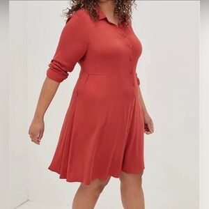 Torrid Rust Long Sleeve Button-Down Dress